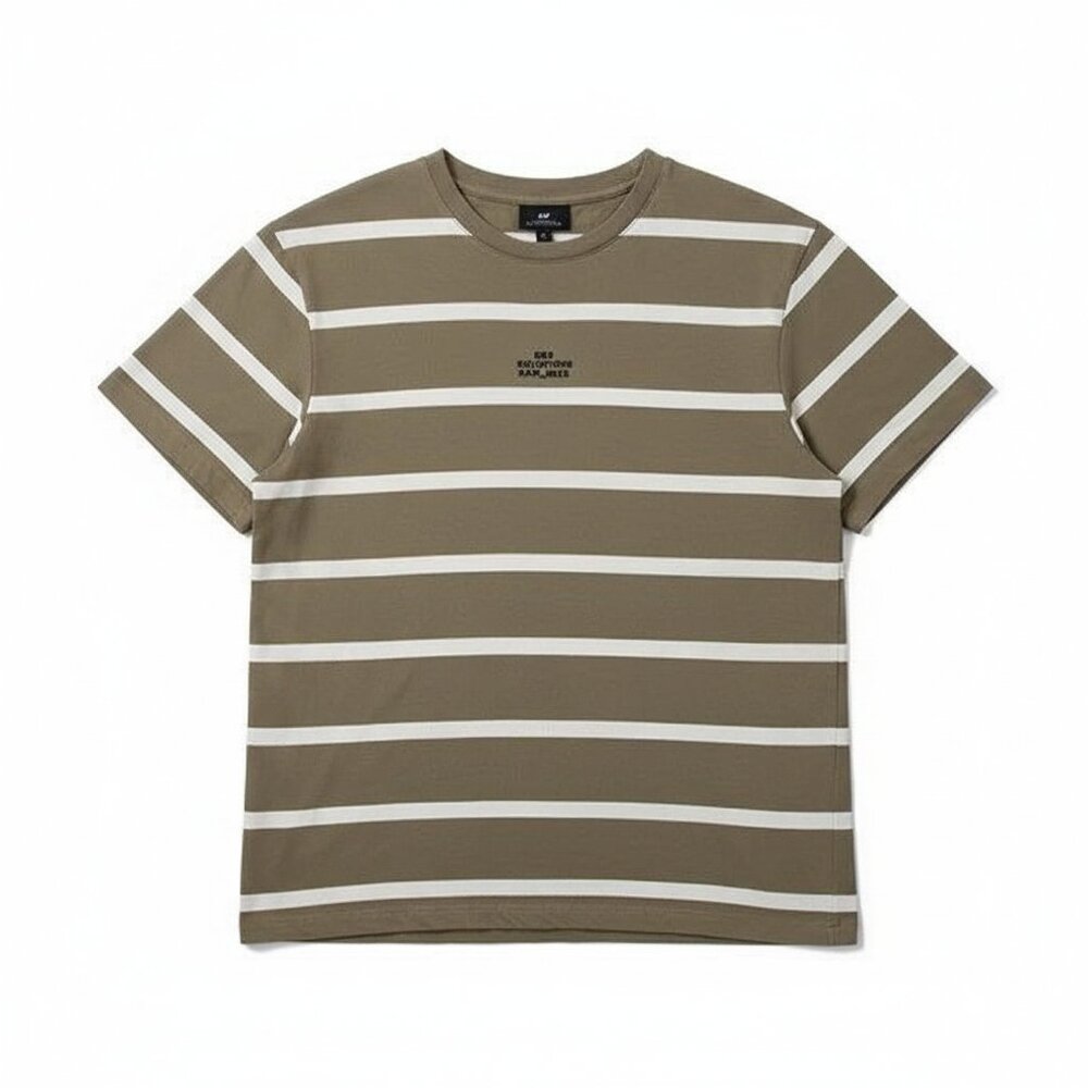 H&M Striped Cotton T Shirt Relaxed Fit Beige White Men's XS